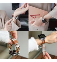 Apple Watch 38/40/41/42 mm Uyumlu Deri Bileklik Kayışı, Renkli Örgülü Desen, Metal Zincir Tasarım