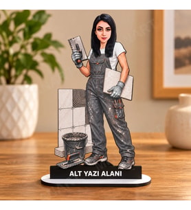 Fotoğraftan Kişiye Özel Fayans Ustası Karikatürlü 18 cm MDF Masaüstü Biblo - Ustası Hediyesi Yeni İş ve Meslek Hediyesi