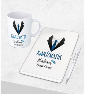 Kişiye Özel  Babalar Günü Hediyesi Defter& Kupa   &Kalem Seti