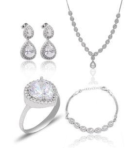 Zirkon Taşlı Damla Model 925 Ayar Gümüş Kadın Dörtlü Set 201025662