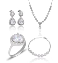 Zirkon Taşlı Damla Model 925 Ayar Gümüş Kadın Dörtlü Set 201025662