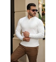 Erkek Saç örgü Desen Uzun Kollu Triko (Beyaz)