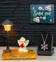 İsimli Biblolu Gold Masa Lambası ve Gerçek Ametist Taşlı Lotus Kolye (Model 3)