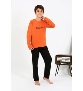 Akbeniz Erkek Çocuk Uzun Kol Penye Pijama Takım 20437 Turuncu