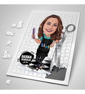 Kişiye Özel Hediye 240 Parça Kuaför Kadın Karikatürlü Puzzle