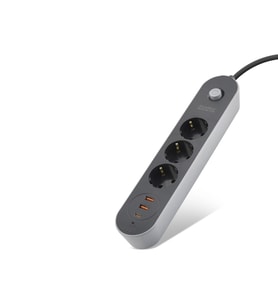 Termal Akım Korumalı Uzatma Kablosu 3 Priz + 2X Usb + Type-C Anahtarlı 2 M - Siyah SH4628