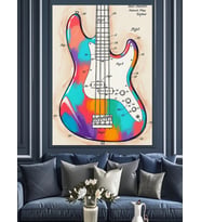 Canlı Renkli Bass Gitarı Çalmak Dekoratif Kanvas - Mdf Ahşap Tablo