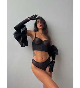 Kadın Kapsız Simli Siyah Bustiyer Takım,Tanga  Siyah İç Çamaşırı, Bralet Takımı