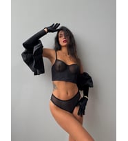 Kadın Kapsız Simli Siyah Bustiyer Takım,Tanga  Siyah İç Çamaşırı, Bralet Takımı