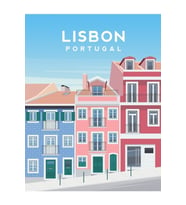 Lizbon Çinili Evler, Portekiz Tablo Ahşap Poster Dekoratif