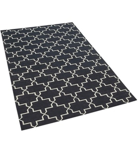 Siyah El Dokuma Salon Kilimi Geometrik Motifli Modern Stil Koridor Yatak Odası Uyumlu