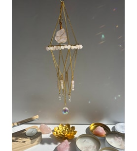 Pembe Kuvars Sun Catcher 2 - Güneş Tutucu, Güneş Yakalayıcı, Doğal Taşlı, El Yapımı