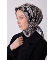 Etnik Desen İpek Twill Eşarp  - 2026 İlkbahar-Yaz (T)  4304 (Gri)