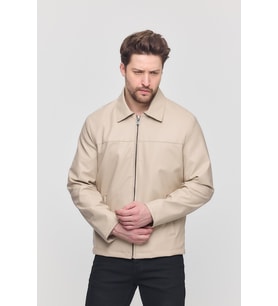 Krem Erkek Basic Suni Deri Yazlık Ceket&Mont