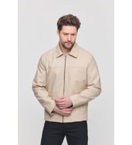 Krem Erkek Basic Suni Deri Yazlık Ceket&Mont