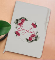 BK Gift Kişiye Özel Çiçek Tasarımlı Beyaz Termo Deri Not Defteri 15x21cm-15