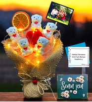 Kişiye Özel Buketli Hediye Seti / Led Işıklı ve Fotoğraflı Tatlı Ayıcıklar HA1
