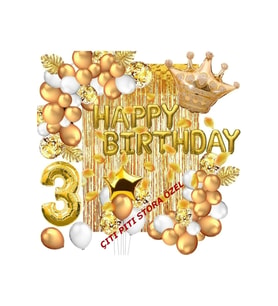 3 Yaş Lüks Happy Bırthday Kral Taçlı Doğum Günü Seti