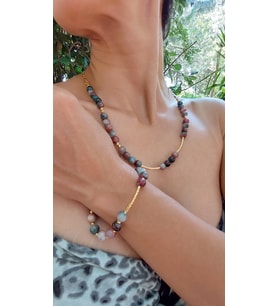serapis accessories Altın kaplama Zincirli Turmalin Taşı Koliye Ve Bileklik Seti