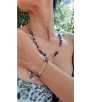serapis accessories Altın kaplama Zincirli Turmalin Taşı Koliye Ve Bileklik Seti (Çok Renkli)