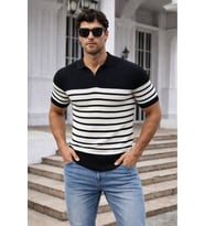 Erkek Çizgili Triko Polo Yaka Slim Fit T-Shirt