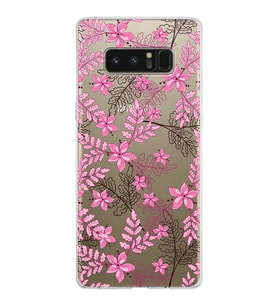 Samsung Galaxy Note 8 Kapak Floral Pembe Tasarımlı Şeffaf Silikon Kılıf