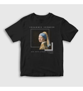 Presmono Unisex Çocuk Siyah Girl With A Pearl Earring Johannes Vermeer T-Shirt 553619tt