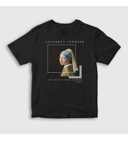 Presmono Unisex Çocuk Siyah Girl With A Pearl Earring Johannes Vermeer T-Shirt 553619tt