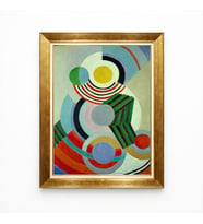 Tablore Geometrik Soyut Sanat Renkli Çemberler Ve Çizgiler Çerçeveli Kanvas Tablo Kübist Retro Duvar Dekoru