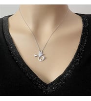 Rodium Kaplama Tektaşlı Güvercin Gümüş Kolye (Karışık)