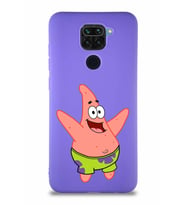 Xiaomi Redmi Note 9 Soft Premier Kapak Patrick Yıldız Tasarımlı Silikon Kılıf - Mor (Şeffaf)