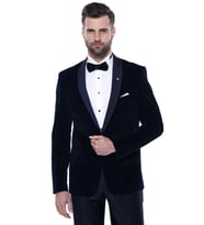 Düz Lacivert Velvet Ceket - Wessi (Mavi)
