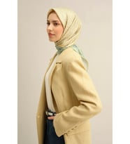 Soyut Desenli Saf İpek Sura Eşarp -9301D (Yağ Yeşili)