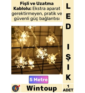 #Led Warmlight 8 Fonksiyonlu Dekoratif Cafe Yılbaşı Işık Fişli Kar Tanesi Gün Işığı 5 Metre 28 Led