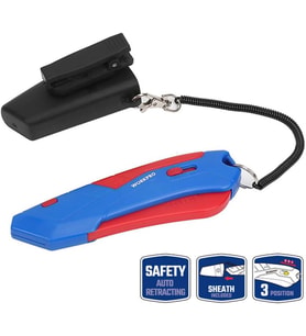 WP213010 Kemer Askı Kancalı Otomatik Geri Çekilebilir Mandallı Rötuş Maket Bıçağı + 3 Adet Yedek Bıçak