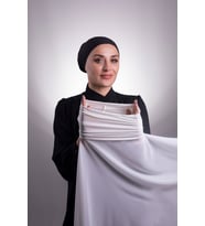 Krem Pratik Hazır Geçmeli Şal Şifon Boru Boneli 3001_40