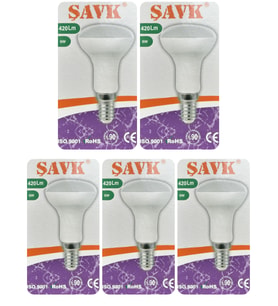 (5 Adet) Şavk 6W (37W) Sarı Işık (3000K) E14 Duylu (İnce Duy) Led R50 Ampul