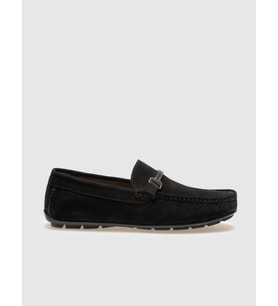 Hakiki Deri Siyah Süet Tokalı Erkek Loafer