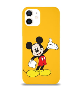 Apple iPhone 12 Uyumlu Lansman Kılıf Mickey Mouse Tasarımlı Altı Kapalı İçi Kadife Kaplı  Kapak (Şeffaf)