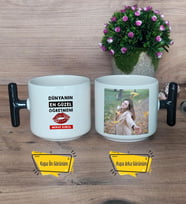 Dünyanın En Güzel Öğretmeni Kupa Bardak Fotoğraflı T Siyah Kulplu Öğretmenler Günü Hediyesi