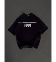 Unisex Bisiklet Yaka Baskılı Oversize T-Shirt - Siyah
