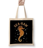 Cute & Funny Sea-Haw Hilarious Seahorse Pun Seahaw Bez Çanta Uzun Saplı