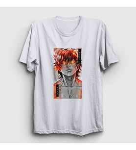 Presmono Unisex Beyaz Fire Anime Hanma Baki T-Shirt 317590tt