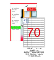 Bilgisayar Etiketi Tw-2070 40x20 mm 100 Lü Lazer Etiket 1 Paket Tanex Davetiye Kargo Koli Kutu Etiketi (Beyaz)