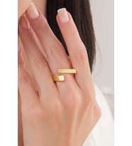 GÜMÜŞ ALTIN GOLD KAPLAMA MAT VE PARLAK DİKDÖRTGEN KARE DÜZ SADE MODERN AYARLANABİLİR YÜZÜK