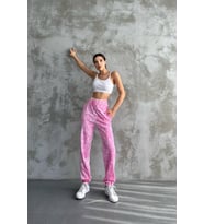 Nare Pembe Pamuklu Yıkamalı Kadın Kumaş Pantolon (Pembe)