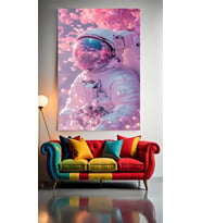 PEMBELERİN İÇİNDE ASTRONOT V1 Ev Duvar Salon Güzellik Salonu Ofis Dükkan Dekarasyon Kanvas Tablo (Çok Renkli)
