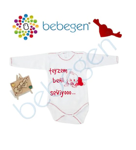Teyzem Beni Seviyoo Bebek Zıbını Uzun Kollu Kırmızı Yazılı