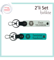 Babaya Karizmatik Hediye Seçeneği, Aslan Figürlü Kişisel İsimli Anahtarlık Set, Beyaz-Koyu Turkuaz