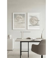 Minimalist Ay ve Bulut Manzarası 2’li Ahşap Çerçeveli Tablo Seti